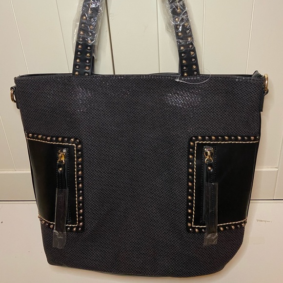 NWT large Black shimmery bag. 16 x 13 w/bonus bag - Picture 2 of 7